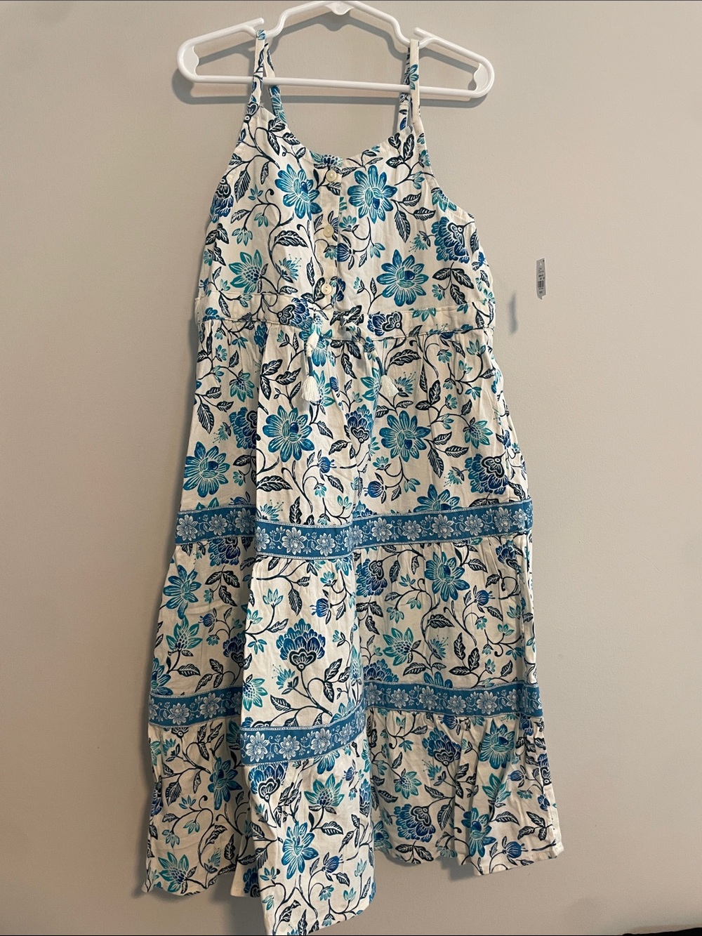 Old Navy Cream Dress with Blue & Teal Floral Print